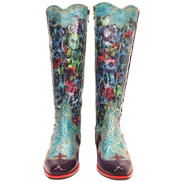 L'Artiste Spring Step Rodeo Women 5 Turquoise Leather Snake Zipper Western Boots - Picture 3 of 16